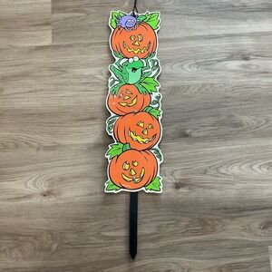 Vintage Frog on Pumpkin Halloween Yard Decor Sign 2001 Yard Art Impact Plastics